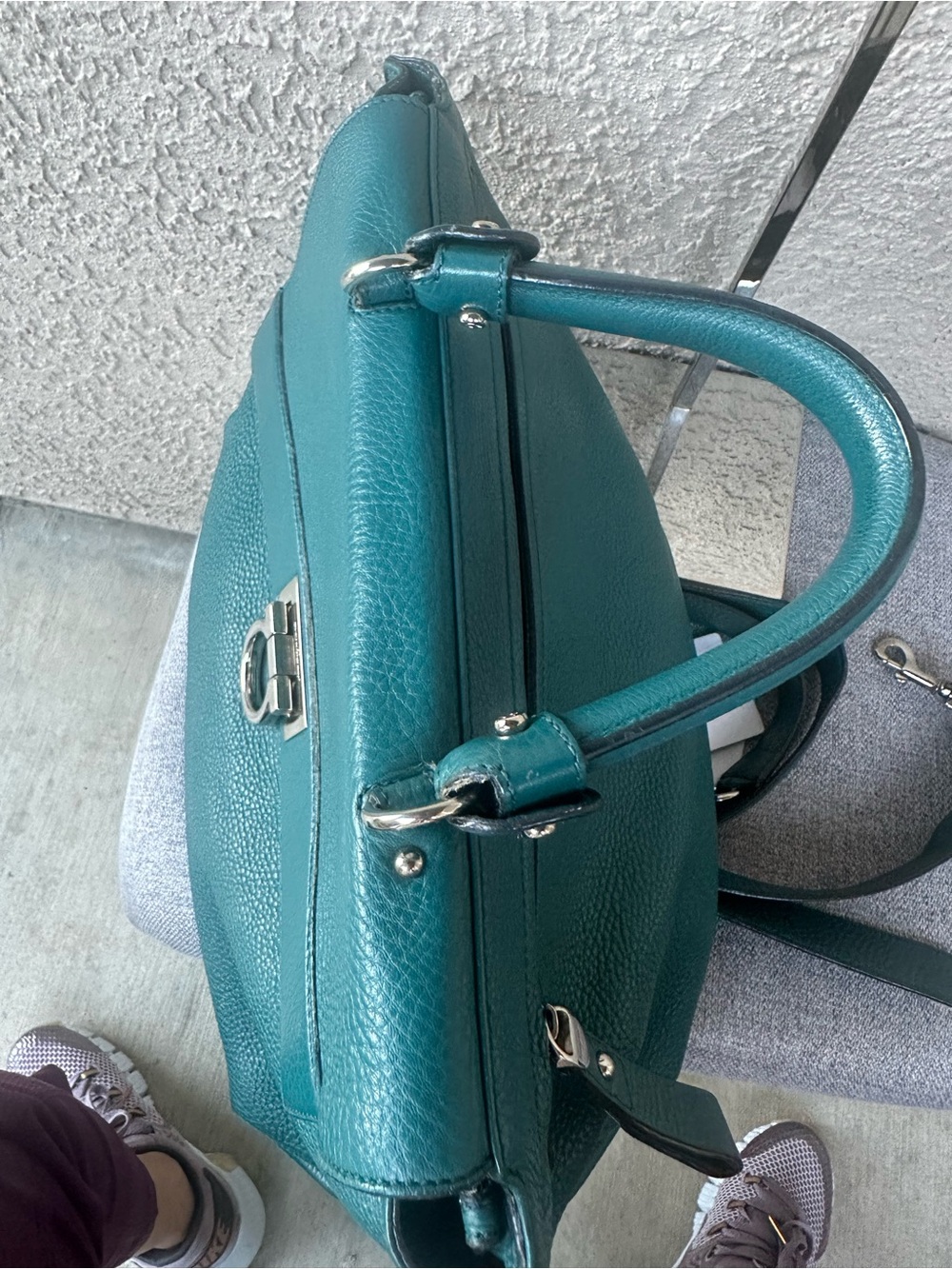 SALVATORE FERRAGAMO Teal Green Leather Top-Handle Satchel/Crossbody bag - Picture 3 of 14